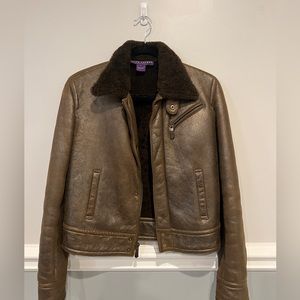 Ralph Lauren collection brown metallic shearling Jacket  Size:4